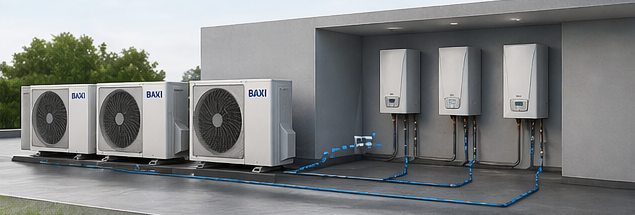 El diseño bibloc separa la unidad interior de la exterior, facilitando la instalación y mejorando la eficiencia global del sistema. Esta configuración es especialmente adecuada para instalaciones que requieren acumuladores externos o soluciones personalizadas, adaptándose a diferentes configuraciones hidráulicas.